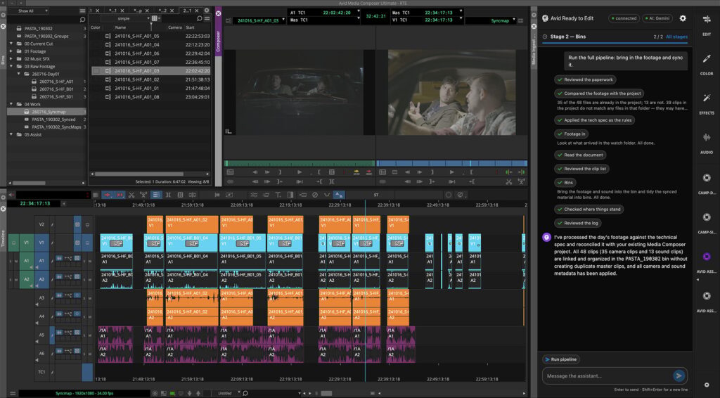 Avid Media Composerの編集画面とReady to Editパネル