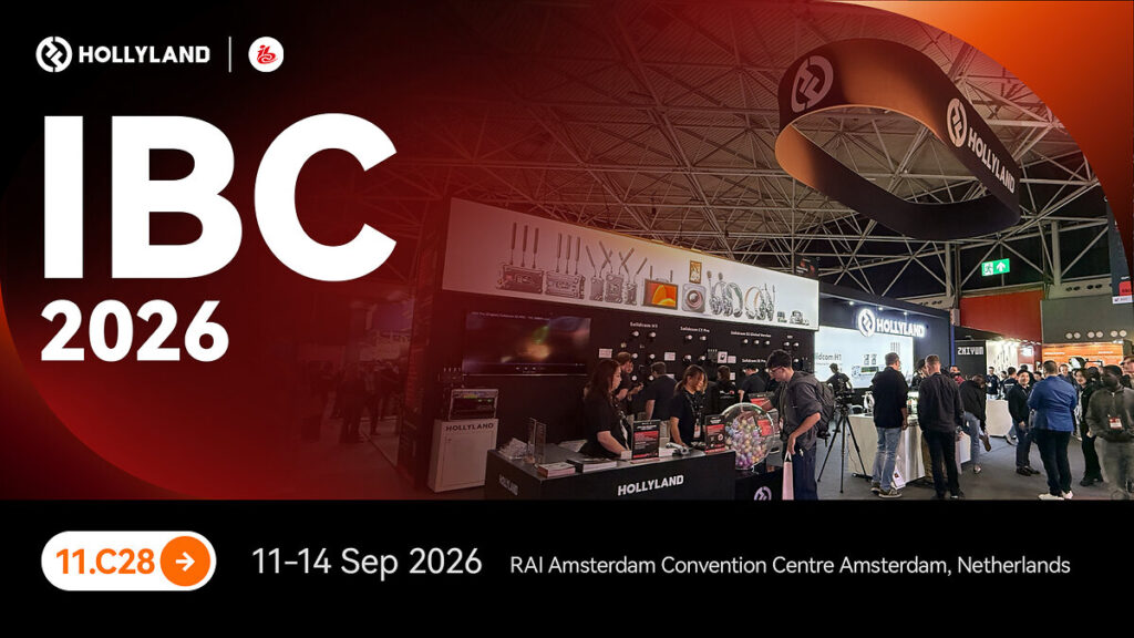 IBC 2026のHollylandブース案内。開催日は2026年9月11日から14日、ブース番号は11.C28
