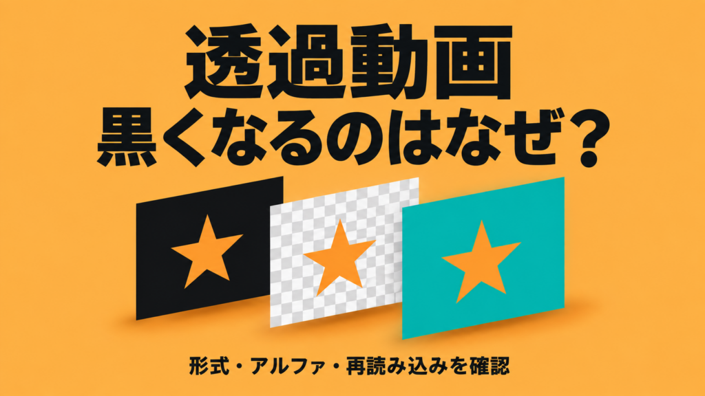 透過動画の黒背景、市松模様、色付き背景の合成を表すイメージ