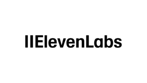 ElevenLabsの公式ロゴ。白地に黒のシンボルとElevenLabsの文字