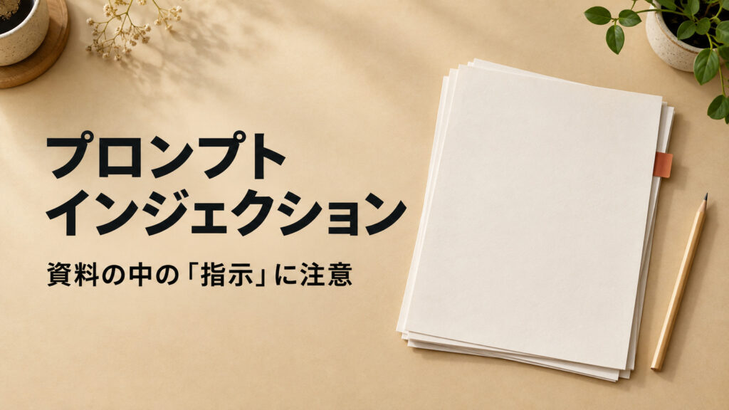 資料の中の指示に注意という見出しと、机の上に置いた白紙の資料